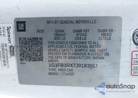 2018 Chevrolet Camaro 1Lt из США, поврежденный, VIN 1G1FB1RX7J0183367